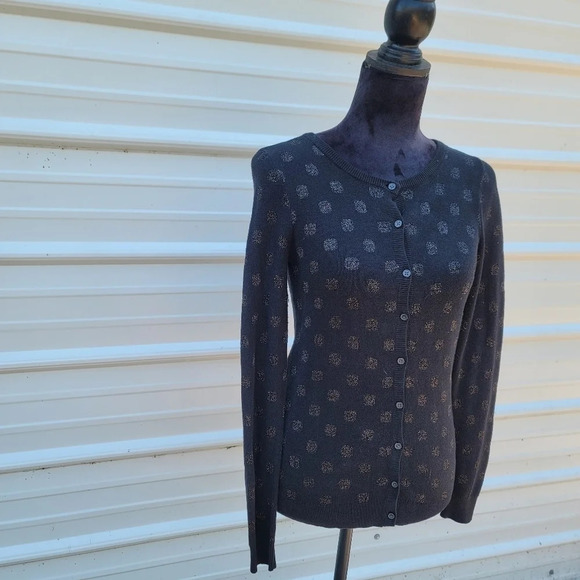 Old Navy Black Metallic Polka Dot Cardigan Sweater Women’s Cotton Blend Sz XS - Picture 2 of 8